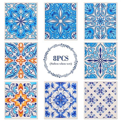Lucomb 8 Pack Swedish Dish Cloths for Kitchen Reusable, Cellulose Sponge Cloths Swedish Dish Rags Washable Paper Towels Cloth Quick Dry Non-Scratch for Washing Dishes Home Counter Wipe - color: Geometric Pattern