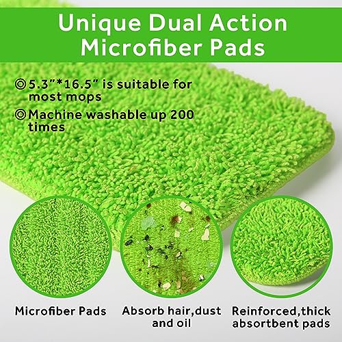 16.5" Microfiber Mop Pads Refills, 3 Pack Reusable Replacement Heads | reusable wet mop refills, machine washable for 14-16 inch spray mops, hardwood floors, dust cleaning & scrubbing - color: 16"green*3
