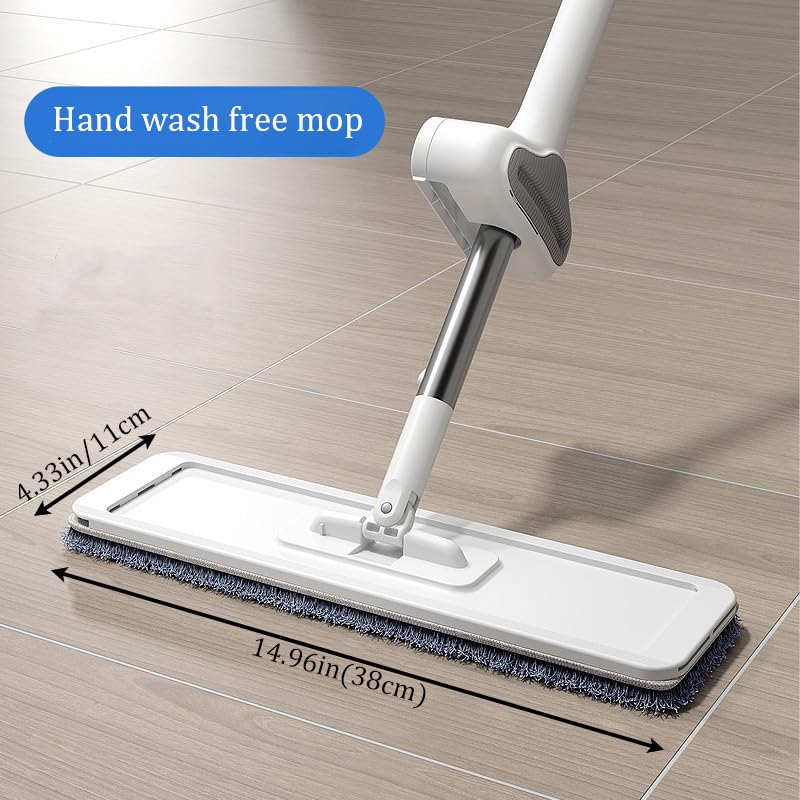 360 Hands-Free Self Wringing Floor Cleaning Mop, Flat Mop - Microfiber with 6 x Washable Pads, Hand Washing Free for Hardwood and Window, White