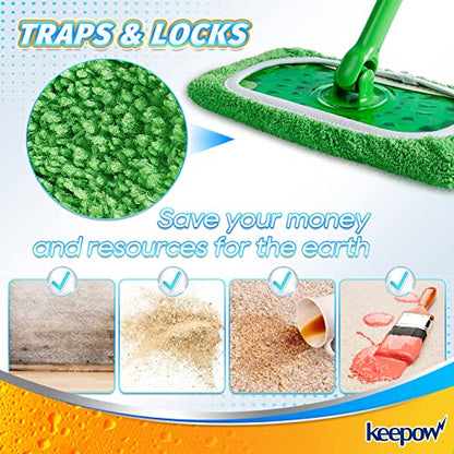 KEEPOW Reusable Mop Pads Compatible with Swiffer Sweeper Mop, Dry Sweeping Cloths for Swiffer Pads, 8 Pack Washable Microfiber Wet Mopping Cloth Refills for Surface/Hardwood Floor Cleaning - color: 8 Pack Green