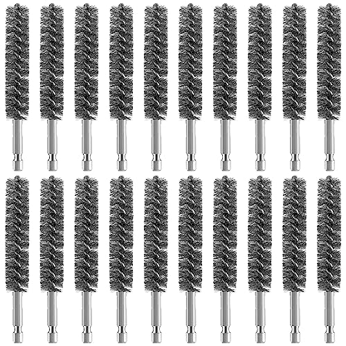 Geiserailie Bore Brush Bristles Wire Brush for Power Drill Cleaning Wire with Hex Shank Handle for Power Drill Cleaning(20 Pieces,Stainless Steel) - style: Stainless Steel