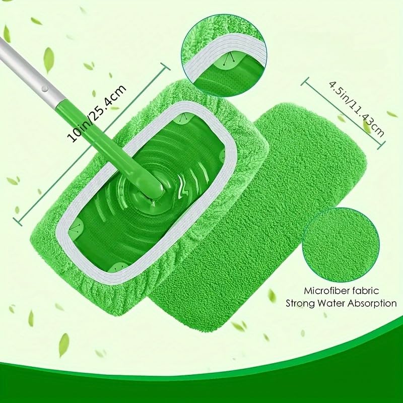 Microfiber Mop Pads - 4 Pack Reusable Washable Refills for Wet & Dry Floor Cleaning - Fits Most Standard Mops - Green Household Cleaning Pads - color: Green