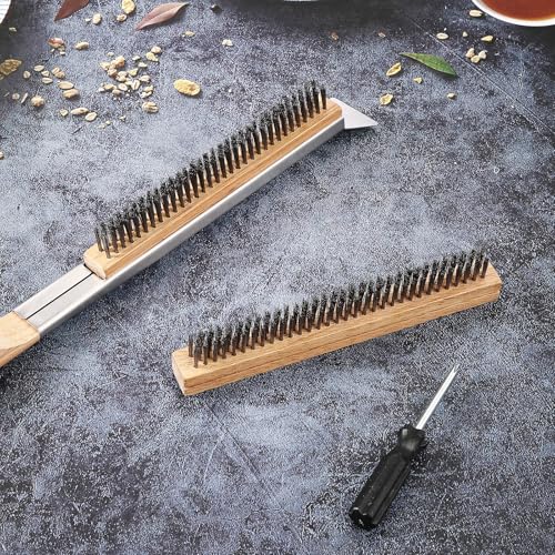 21'' Pizza Oven Brush Pizza Stone Brush with Stainless Steel Stone Scraper and Bristles Outdoor Oven Accessory Includes Extra Replacement Brushes Head and Screwdriver
