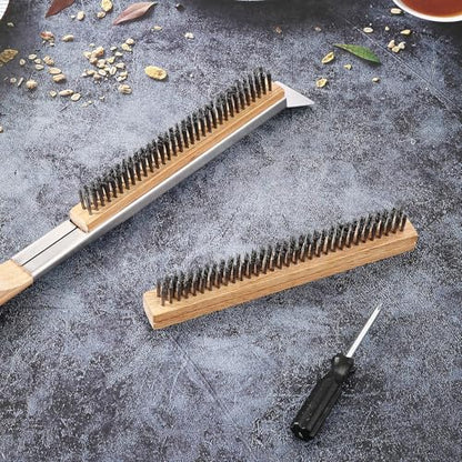 21'' Pizza Oven Brush Pizza Stone Brush with Stainless Steel Stone Scraper and Bristles Outdoor Oven Accessory Includes Extra Replacement Brushes Head and Screwdriver