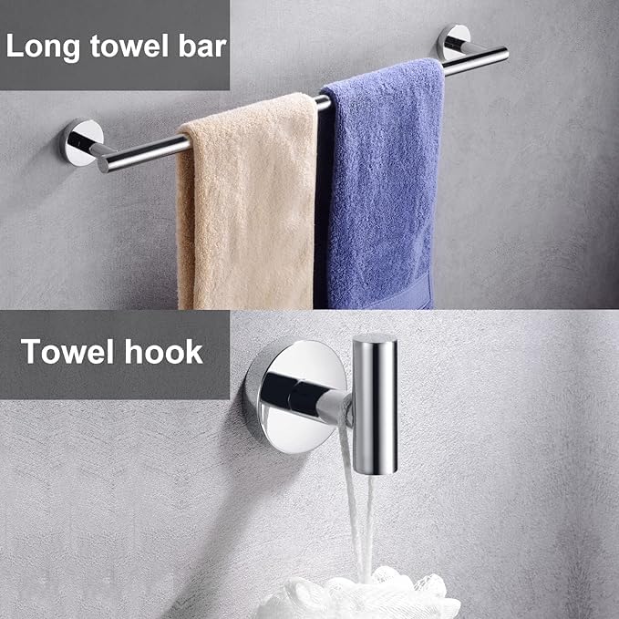 12 Pieces Polished Chrome Bathroom Hardware Accessories Set Hand Towel Ring 16&23.6 inch Round Towel Bar Toilet Paper Holder Towel Hooks 4 Pieces SUS 304 Stainless Steel,Heavy Duty,Wall Mounted - color: Polished Chrome, size: 12 piece 24"