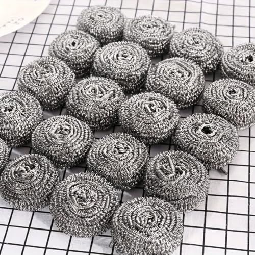 6-Pack Stainless Steel Scourers Heavy Duty Scrubber Pads 6cm x 2.5cm Metal Scouring Pads for Kitchen Cookware Grills Pans Oven Rust-Resistant Multipurpose Cleaning Pads for Tough Grease Burnt On Food