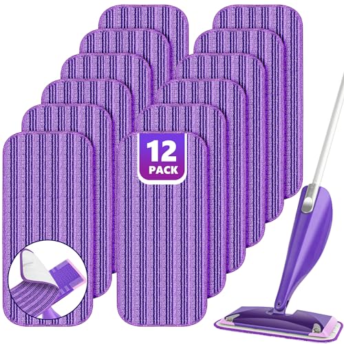 Reusable Mop Pads Compatible with Swiffer Wet Jet, Wet Jet Pads Refills for Swiffer Mop, Microfiber Replacement Pads for Hardwood Floor cleaning, Dry Wet Mopping Cloths for 12" Wet Jet Refill, 12 Pack - color: Purple, size: 12PCS