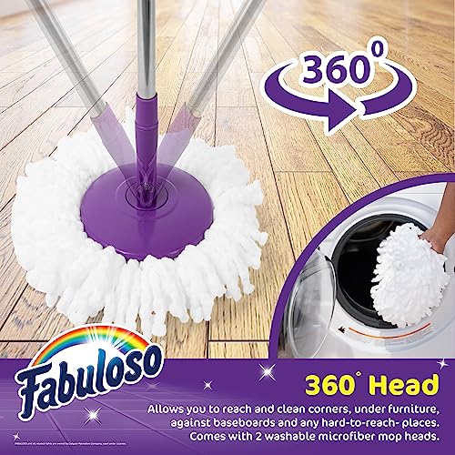 Fabuloso Spin Mop and Bucket Set, Hands-Free Pedal-Activated Spin Wringer, Adjustable Pole, Machine Washable and Replaceable Microfiber Mop Head, Works on All Hard Floor Surfaces - size: Spin Mop and Bucket