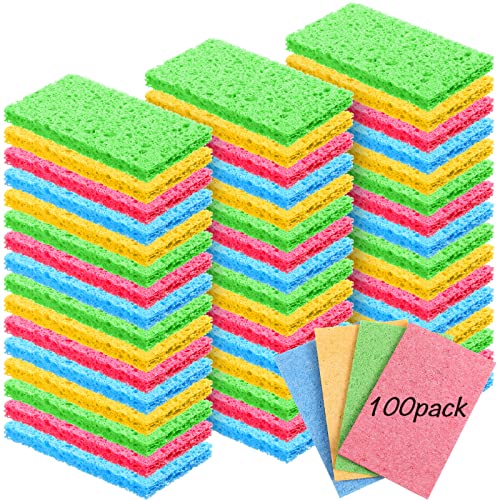 Zhengmy 100 Pieces Sponges Bulk Sponges Kitchen Compressed Sponge Natural Dish Sponge Compressed Wood Pulp Cleaning Without Scratching for Kitchen Bathroom, 3.9 x 2.4 x 0.12 Inch (Multicolor) - color: Multicolor