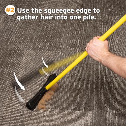 FURemover Pet Hair Removal Rubber Broom, 58" Telescopic Handle with Lint Brush - color: Yellow