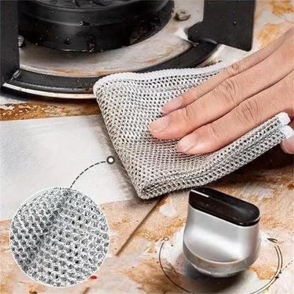 5-Piece Gray Multi-Purpose Wet and Dry Wire Dish Cloths, Double-Thickness Steel Scouring Pads for Home Kitchen and Cooktop Cleaning