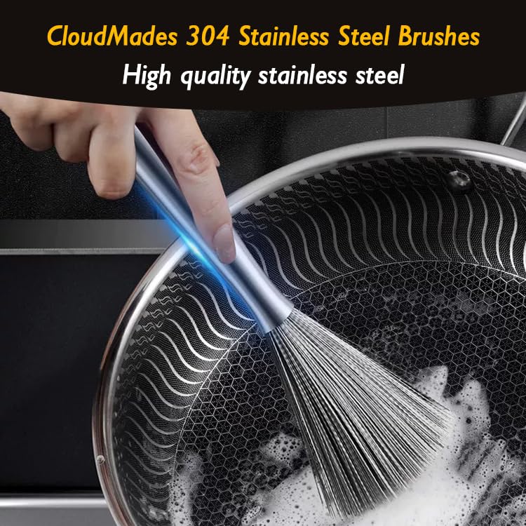 Stainless Steel Dish Brush with Handle, Metal Steel Wool Scrubber for Cast lron, Cookware, Pot, Pan, Grill（1PCS - color: Pcs1