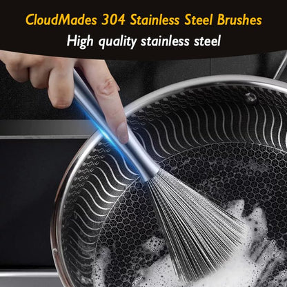 Stainless Steel Dish Brush with Handle, Metal Steel Wool Scrubber for Cast lron, Cookware, Pot, Pan, Grill（1PCS - color: Pcs1
