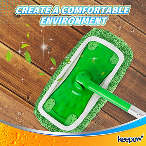 KEEPOW Reusable Mop Pads Compatible with Swiffer Sweeper Mop, Dry Sweeping Cloths for Swiffer Pads, 8 Pack Washable Microfiber Wet Mopping Cloth Refills for Surface/Hardwood Floor Cleaning - color: 8 Pack Green