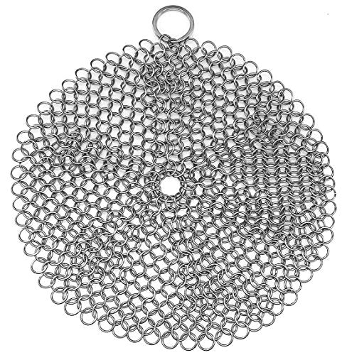 TOPULORS 316 Stainless Steel Cast Iron Skillet Cleaner Scraper Chain Link Chainmail Scrubber for Cast Iron Pans, Pre-Seasoned Pans, Griddle Pans, BBQ Grills, and More Pot Cookware-Round 7 in Diameter - size: Round - 7 inches diameter