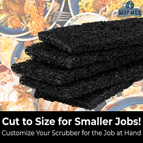 Heavy Duty XL Black Scouring Pad 5 Pack. 10 x 4.5in Large Multipurpose Nylon Scrubbing Sponges. Clean Bathrooms, Kitchens, Counters and Floors to Erase Grime and Make Surfaces Sparkle