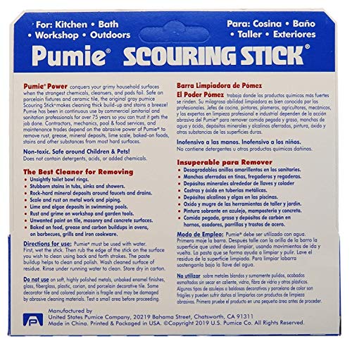 PUMIE 3 Pack Scouring Stick, Toilet Bowl Ring Remover, Heavy Duty Extra Strong Pumice Cleaning Bar, Pumice Stone for Cleaning Toilet Rings, Bathroom & Kitchen Stains by USPumice - size: 3 Count (Pack of 1)