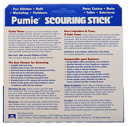 PUMIE 3 Pack Scouring Stick, Toilet Bowl Ring Remover, Heavy Duty Extra Strong Pumice Cleaning Bar, Pumice Stone for Cleaning Toilet Rings, Bathroom & Kitchen Stains by USPumice - size: 3 Count (Pack of 1)