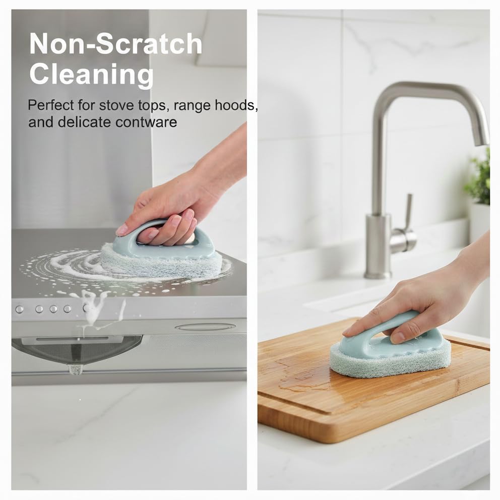Cleaning Brush for Bathroom Kitchen All Purpose Shower Sponge Scrubbing Brush with Ergonomic Handle (Green) - color: Green