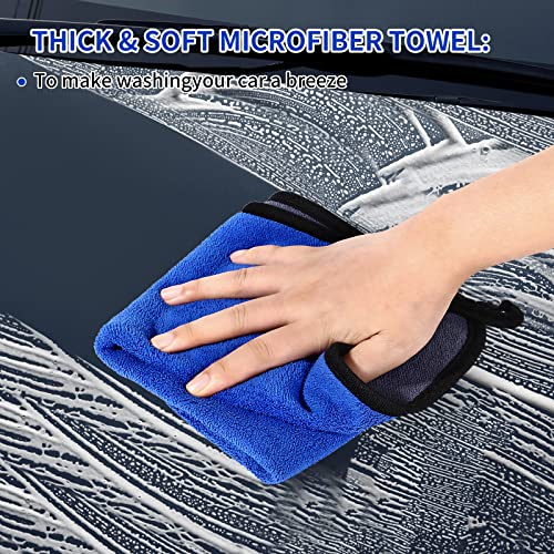 Wontolf 62'' Car Wash Brush Kit with Long Handle, Microfiber Car Wash Mop Mitt, Car Cleaning Detailing Kit, Exterior Interior Car Cleaning Supplies for Cars RV Truck Boat - color: Blue-18pcs