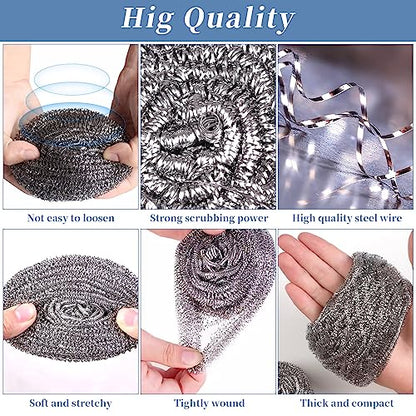 Stainless Steel Scrubber Scrubbing Scouring Pad Sponges Clean Pot Pan and Steel Wool for Kitchen Bathroom - size: 6Pcs Metal Scrubber