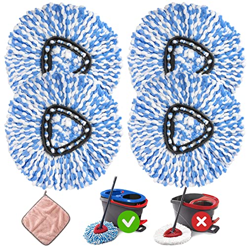 4 Pack Spin Replacement Heads Compatible with O Ceda EasyWring RinseClean 2-Tank System, Microfiber, Blue - size: 4pcs 2-Tank Mop Blue