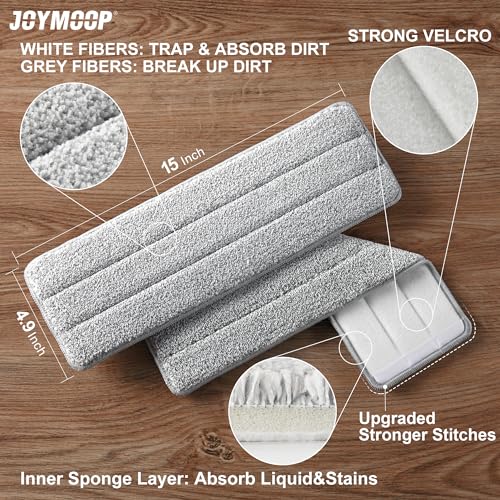 JOYMOOP Mop and Bucket with Wringer Set with 61" Mop Handle with Flexible 13" Flat Head with 10 pcs Microfiber Mop Pads - White