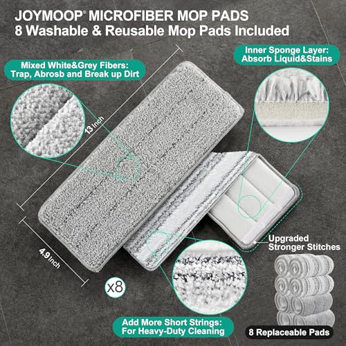 JOYMOOP Mop and Bucket Set for Floor and Wall Cleaning, Commercial and Household Use, Flat Mop System with 60" Dual Mops + 8 Pads - color: White Max582