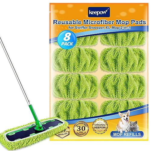 KEEPOW Reusable XL Mop Pads Compatible with Swiffer XL Sweeper, XL Dry Sweeping Cloths, XL Wet Mopping Cloths, Washable Microfiber XL Wet Pads Refills for Surface/Hardwood Floor Cleaning, 8 Pack - size: 8 Pack, Green
