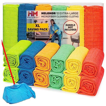 HELOMOR 12 Extra Large Microfiber Cleaning Cloths, 30"x18" Floor Towels for Squeegee Mop, Reusable Multi-Purpose Cleaning Rags for House, Kitchen, Car & Windows, Highly Absorbent, Lint-Free - size: Pack of 12