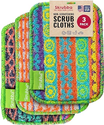 Wet-it! Skrubba 3-Pack Reusable Dish Scrubbers – Non-Scratch Scouring Pads for Kitchen & Household – Eco-Friendly, Dishwasher Safe Scrub Sponges for Dishes, Pots & Pans (Vogue) - color: Variety, size: 3-Pack