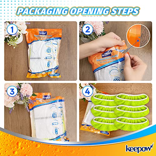 KEEPOW XL Dry Sweeping/Wet Mopping Cloths for Swiffer XL Sweeper, Reusable & Washable Microfiber Mop Pad Refills for Surface/Hardwood Floor Cleaning, 6 Pack - size: 6 Pack, Green