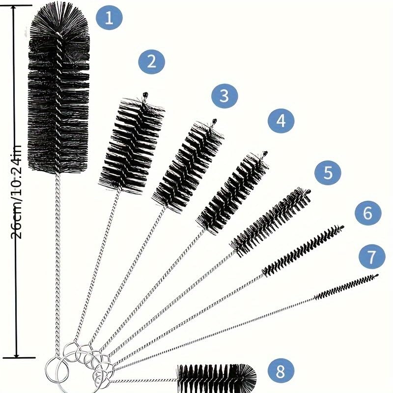 1 8 kit Cleaning Brush Pipe Cup Thin Tube Straw Long Dredging Drain Small Bottle Kitchen Supplies Tools 8pcs Set (White)