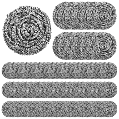 100 Pcs Stainless Steel Scouring Pads Heavy-Duty Metal Sponge Scrubbers for Kitchen & Grill Cleaning, Rust-Resistant Steel Wool for Pots, Pans, Oven 2.5"x1.5"