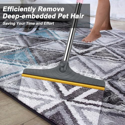 B-Land Carpet Rake for Pet Hair Removal, Reusable Pet Hair Remover with 60” Adjustable Long Handle, Carpet Scraper Dog Cat Hair Remover Tool for Rugs, Mats, Couch, Furniture (Grey) - color: Gray