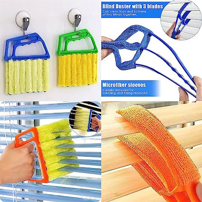 Blind Cleaner Duster Tool, 7 Finger & 3 Finger Window Venetian Blind Brushes, Washable Mini Cleaner Brush, Venetian Blinds Duster Brush for Window & Air Conditioner Fan, 2 Pack, Blue, PP+Microfiber - color: Blue