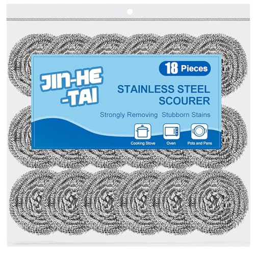 18 Pack Stainless Steel Scrubber, Steel Wool Srubber for Scouring Stubborn Messes from Pots and Pans, Stoves,Broiler Racks,Grills and More - size: 18 scrubbers
