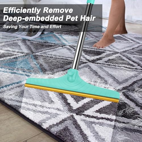 B-Land Carpet Rake for Pet Hair Removal, Reusable Pet Hair Remover with 60” Adjustable Long Handle, Carpet Scraper Dog Cat Hair Remover Tool for Rugs, Mats, Couch, Furniture Blue - color: Blue