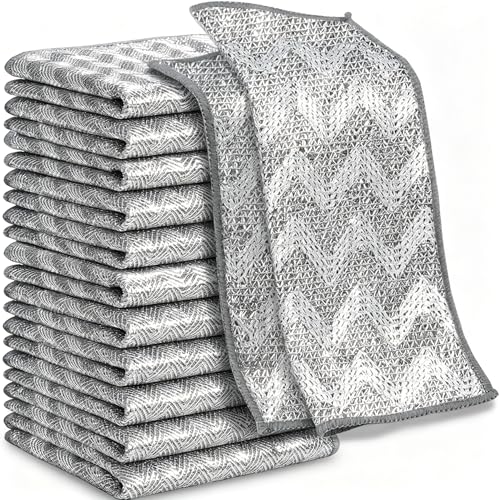 12 Pack Dish Cloth, 3-Layer Non Scratch & Odor Steel Wool Scrubber | Reusable & Multipurpose for Wet & Dry Cleaning | Safe for Dishes, Sinks, Stove Tops & Nonstick Cookware