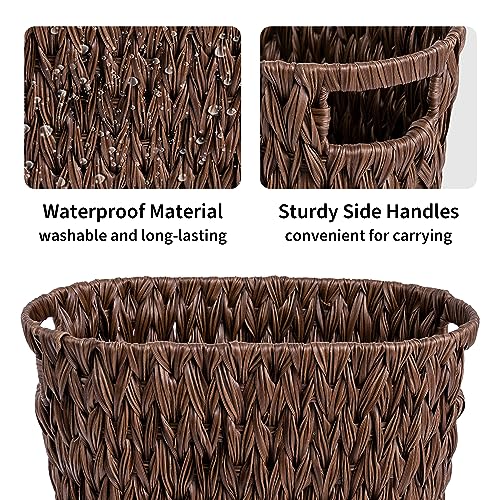 GRANNY SAYS Wicker Waste Basket, Waterproof Bathroom Trash Can, Bedroom Can, Durable Wastebasket with Handles, 15 Liters/4 Gallons - color: Brown, size: Rectangular - 13"L x 7½"W x 12¼"H
