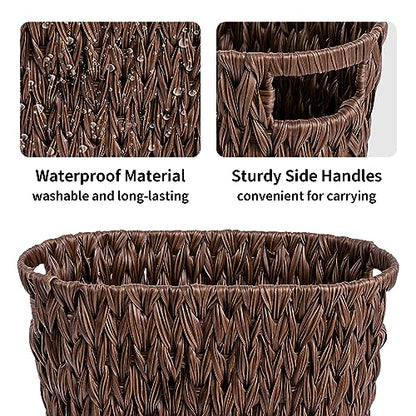 GRANNY SAYS Wicker Waste Basket, Waterproof Bathroom Trash Can, Bedroom Can, Durable Wastebasket with Handles, 15 Liters/4 Gallons - color: Brown, size: Rectangular - 13"L x 7½"W x 12¼"H