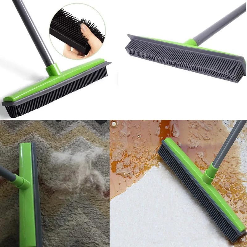 Three-Section Telescopic Pole Carpet Delinting Broom, Pet Hair Removal Broom, Multi-Surface Squeegee Rubber Broom, Extendable Rubber Broom Pet Hair Remover for Carpet Couch (Red) - color: Red