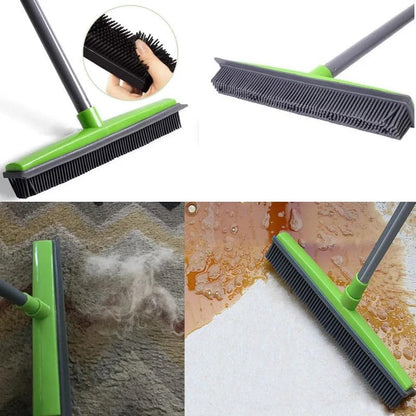 Three-Section Telescopic Pole Carpet Delinting Broom, Pet Hair Removal Broom, Multi-Surface Squeegee Rubber Broom, Extendable Rubber Broom Pet Hair Remover for Carpet Couch (Yellow) - color: Yellow