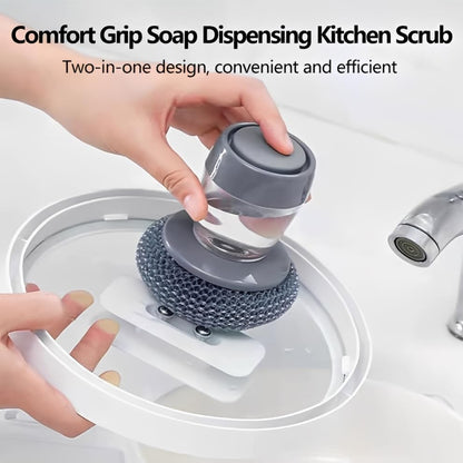Comfort Grip Soap Dispensing Kitchen Scrub, Dish Brush with Soap Dispenser, Steel Wool Scrubber for Dishes Pans Kitchen Sink Bathtub Tile and Household (2pcs-10) - color: 2pcs-10