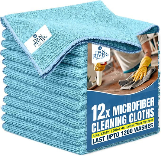DAN RIVER 12-Pack Blue Microfiber Towels – Ultra Absorbent, Lint-Free & Streak-Free Cleaning Towels for Home, Car & Kitchen - Must-Have Cleaning Essentials - 12" x 12" - color: Blue, size: Microfiber 12 Pack