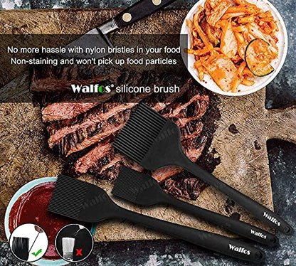 Walfos 3 Size Basting Brush, 600°F High Heat Resistant Silicone Pastry Brushes for BBQ, Baking, Kitchen Cooking, Desserts- BPA Free&Dishwasher Safe - color: Black, size: Extra Large + Large + Small