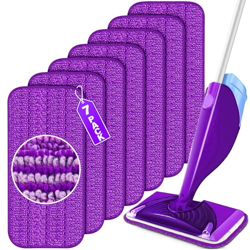 Reusable Mop Pads for Swiffer WetJet, Wet Pads Refills for 12'' Spray Mop, Microfiber Refill Machine Washable Up to 100+ Floor Cleaning for All Kinds of Floor Types, 7 Pack - color: Purple