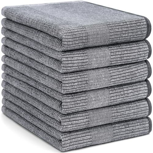 Homaxy Premium Kitchen Towels(18”x 28”, 6 Pack), Large Cotton Kitchen Hand Towels, Flat and Terry Dish Towels, 380 GSM Highly Absorbent Tea Towel Set with Hanging Loop, Grey - color: Grey, style: 6-pack