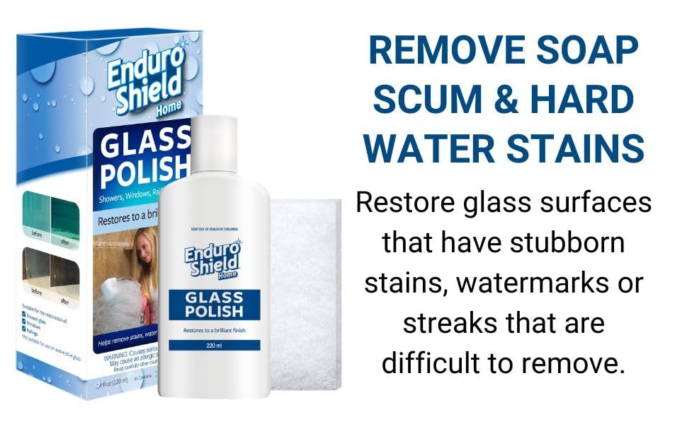 EnduroShield Shower Door Glass Polish – Water Spot Remover & Hard Water Stain Cleaner for Cloudy Shower Doors – Removes Soap Scum, Limescale & More – 7.4 fl oz