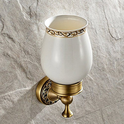 Leyden Antique Brass Toilet Brush Holder, Retro Toilet Brush Organizer with Ceramic Cup - color: Brass